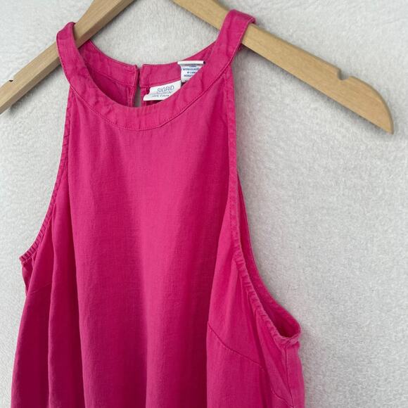 SIGRID OLSEN Dress L 100% Linen Woven Halter Sundress Shift Sleeveless Pink - Picture 6 of 11